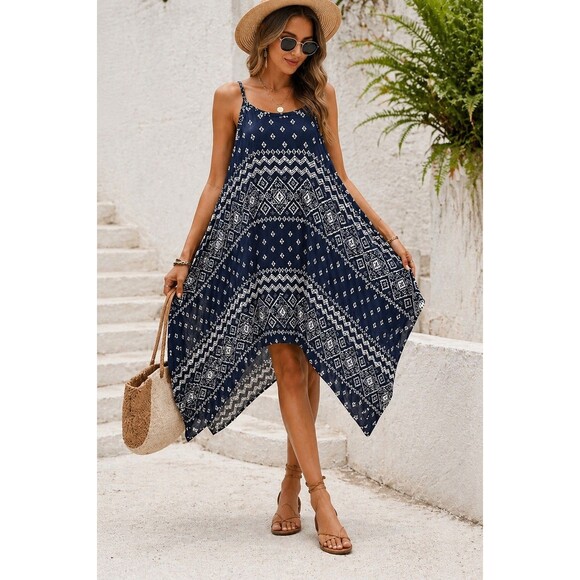 Liliful Dresses & Skirts - Lilyful Boho Tunic Dress Women S Blue White Print Flowy Batwing